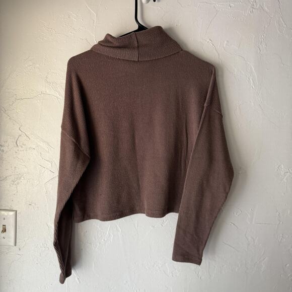Gaze Sweater Y2k Small Brown Ribbed Knit Turtleneck Long Sleeve Cropped Top - Picture 8 of 9